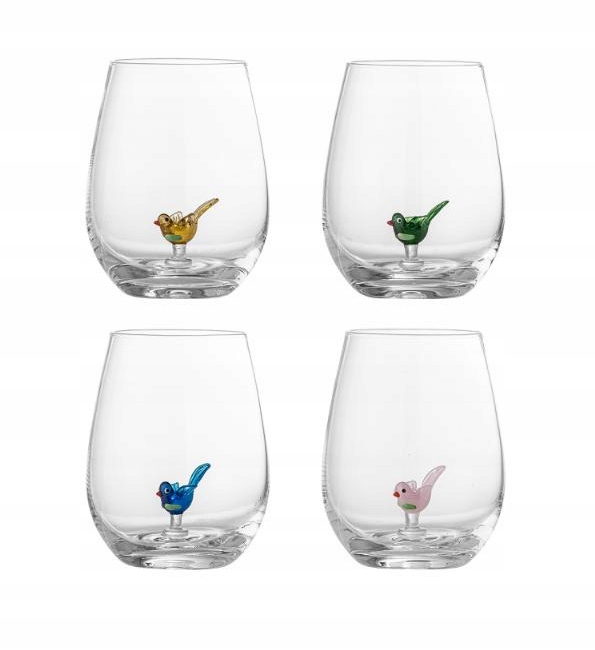 Bloomingville Misa sklenice na nápoje 560 ml 4 Ks s barevnými ptáčky