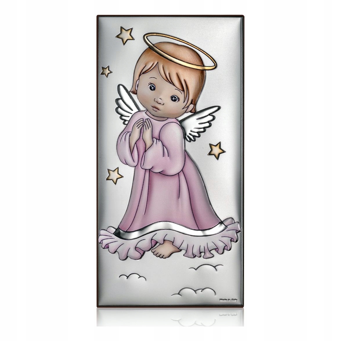 Obraz anioł stróż modlący się srebrny |9x18 cm |Różowy Sku: FU830509R