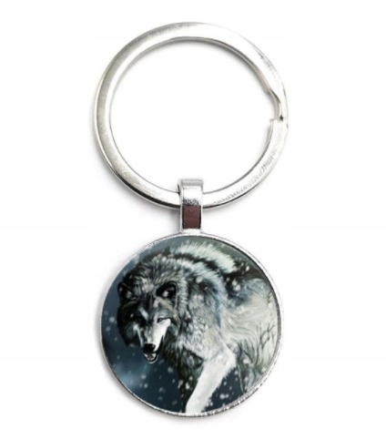 

Okrągły Breloczek Brelok Brylok śnieżny Biały Wilk