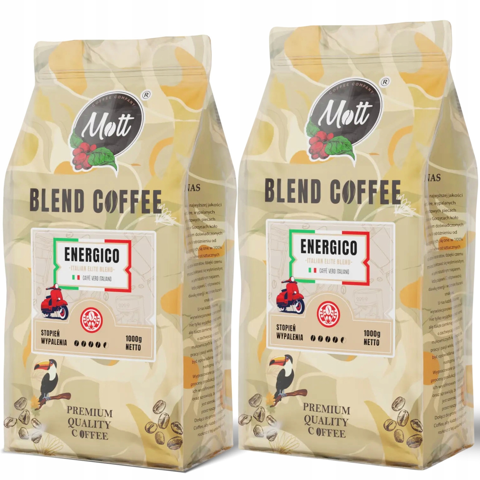 Levně Káva zrnková 2 kg 100% Arabica Čerstvě pražená Mott Energico Italská