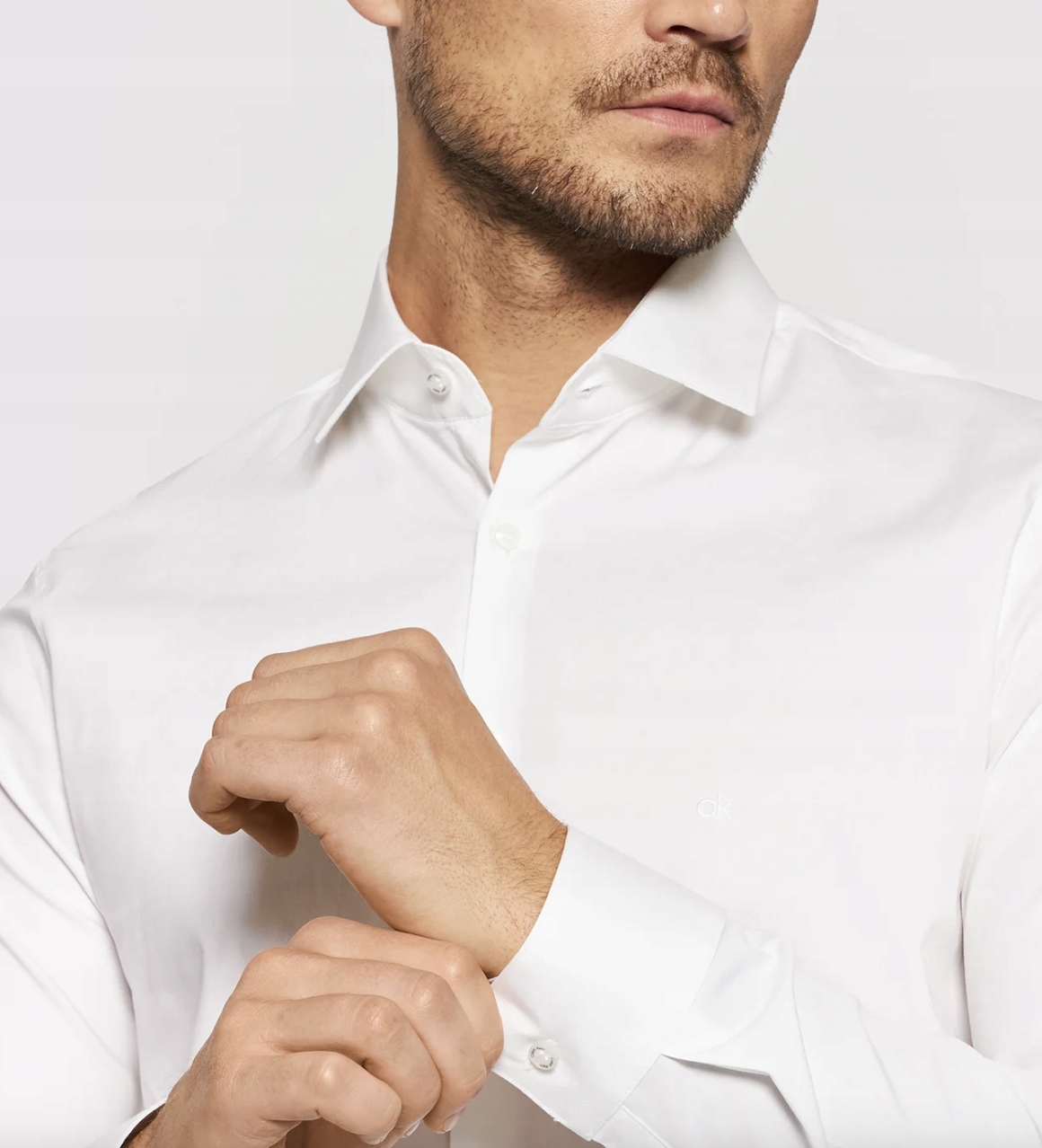 KOSZULA CALVIN KLEIN SLIM FIT LYCRA STRETCH BIAŁA L Materiał dominujący bawełna