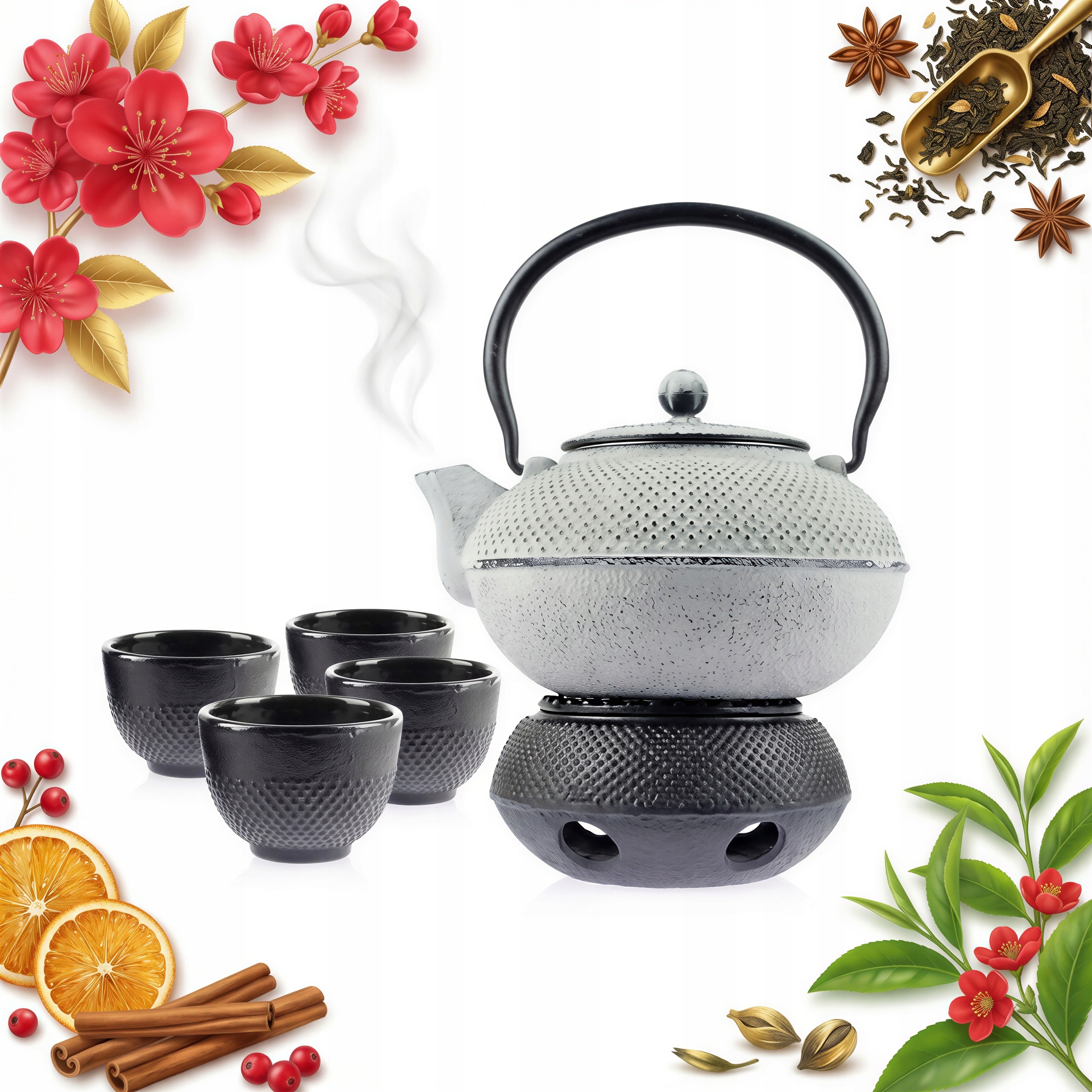 Liatinová Čajník 1,5 l s nálevníkom na čaj ohrievač 4 Šálky