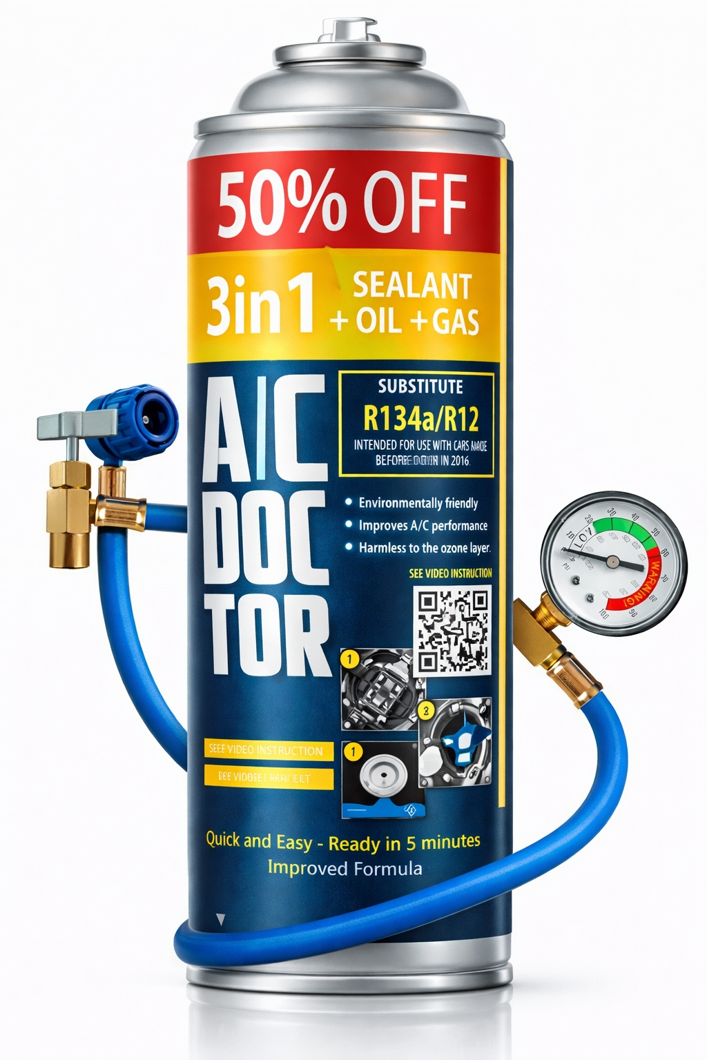 Sada XL pro plnění klimatizace 3v1 R134a olejový těsnící kabel