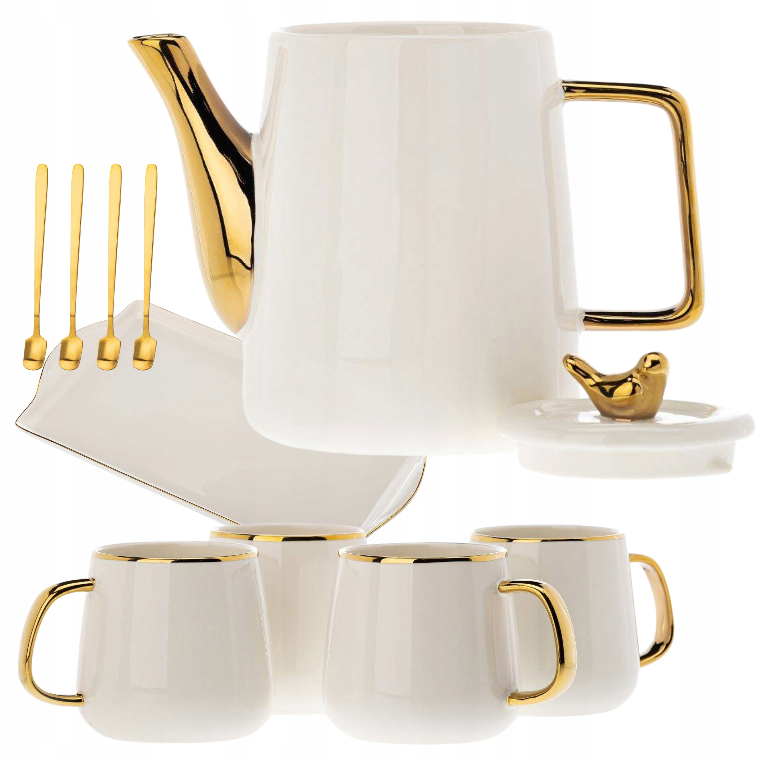 Kávový servis Sada 10 ks čajový Noah bílý zlatý pro 4 osoby Jako Dárek