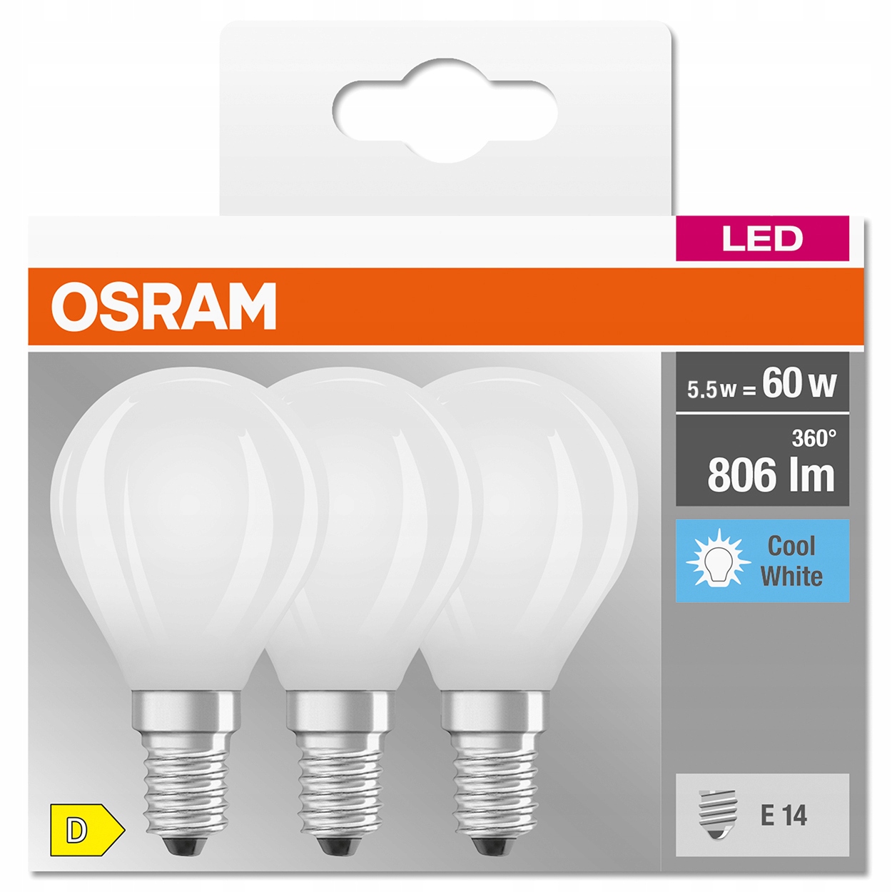 3x Żarówka LED E14 5,5W = 60W 4000K FILAMENT OSRAM Marka Osram