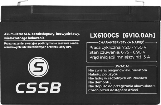 AKUMULATOR BATERIA 6V 10Ah BEZOBSŁUGOWY ZABAWEK Marka Cssb