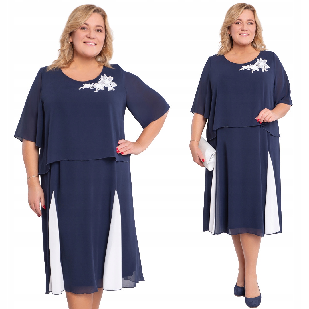 Tmavě modrá šaty s květinovou aplikací 50