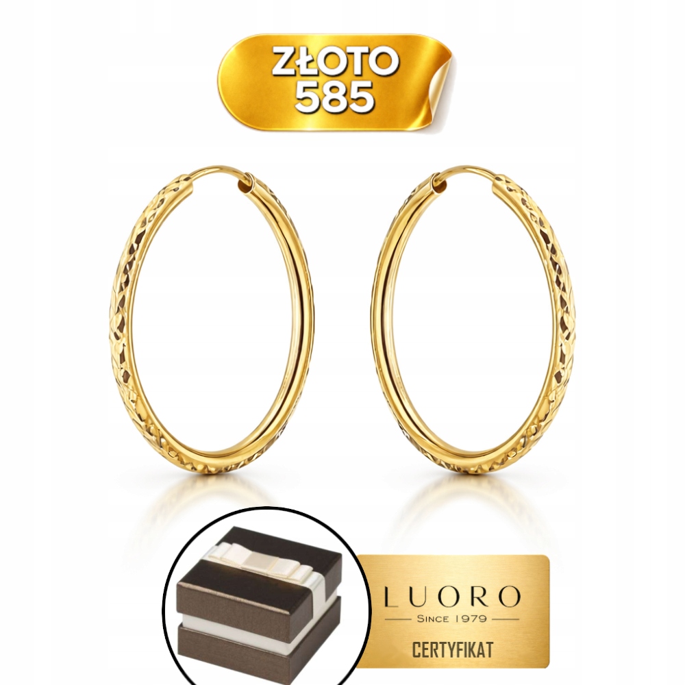 Náušnice Zlaté 585 14K Kolečka S Diamantem 2,4 CM Dárek