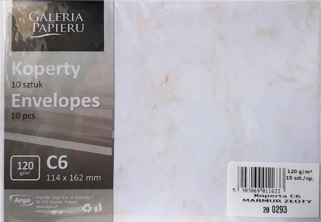 

Koperty C6 120g Marmur Złoty 10 sztuk 280293