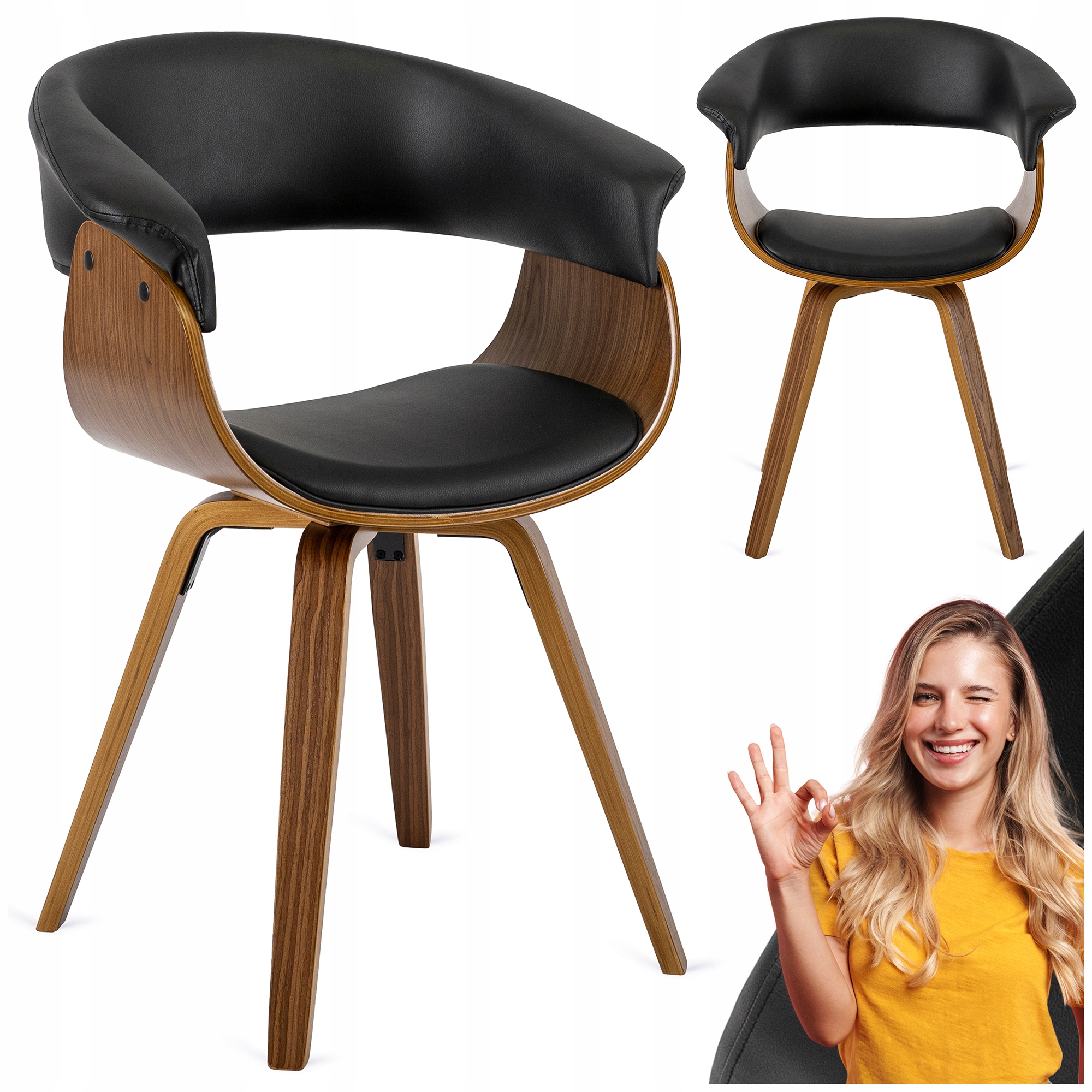 Kuchyňské křeslo z ohýbaného kelímku do obývacího pokoje Jídelna Ekokůže Černá Ohio