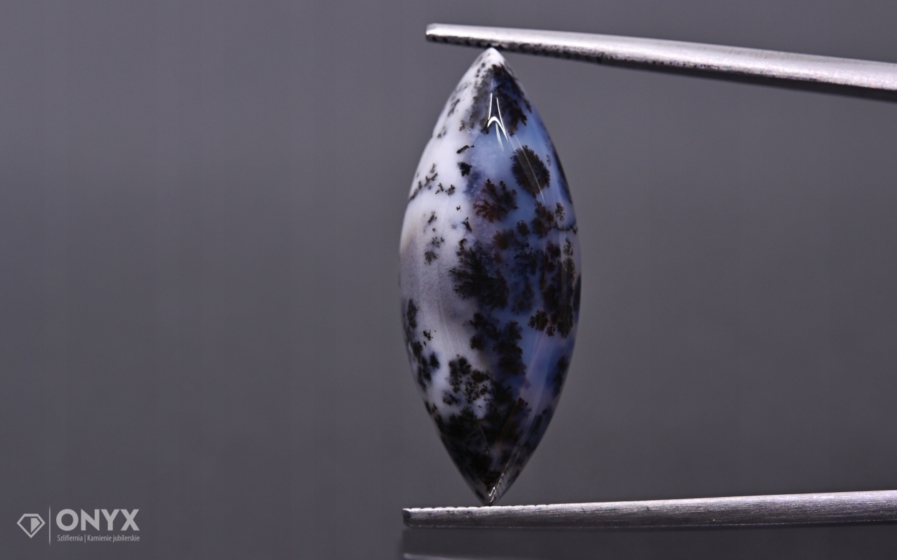 Dendritový achát z Turecka kabošon markýza 25x10 mm