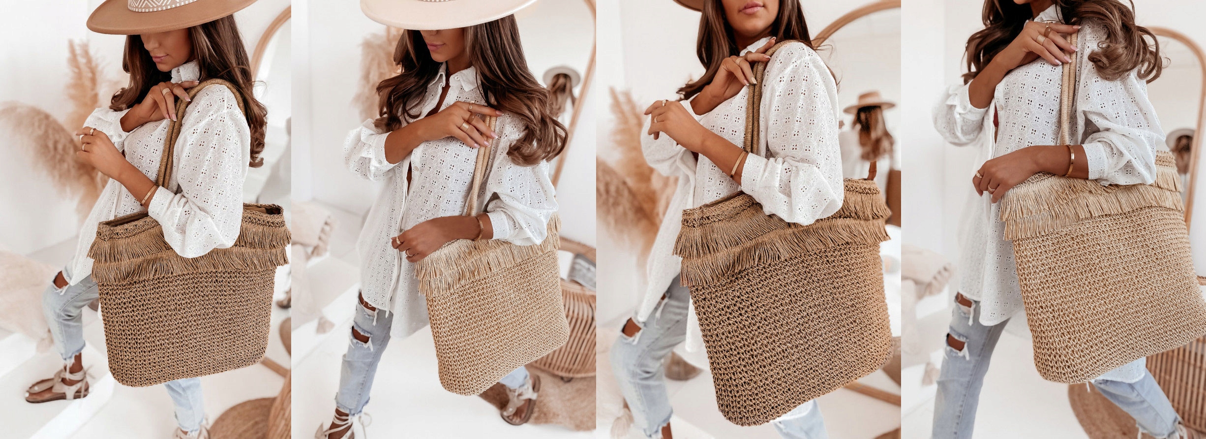 TORBA PLECIONA TOREBKA KOSZYK Z FRĘDZLAMI SHOPPER Długość paska 65 cm