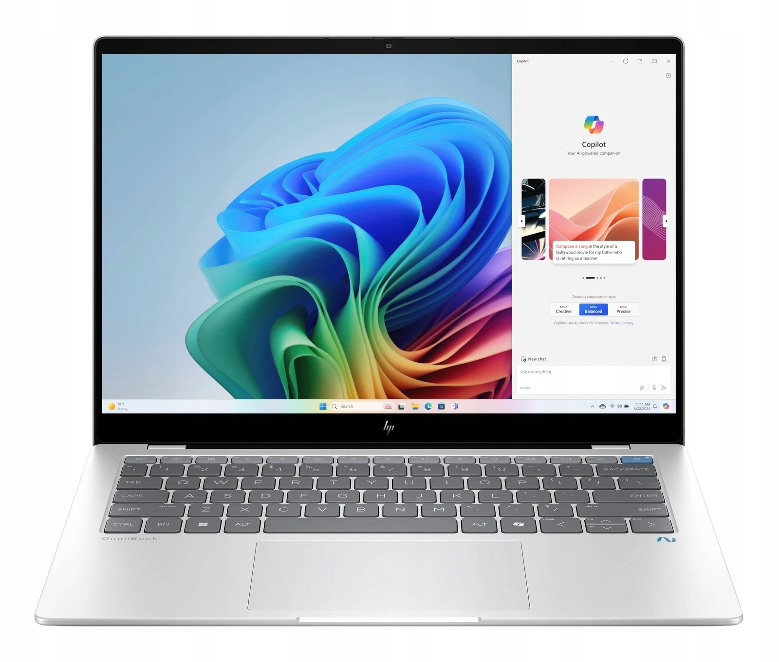 Notebook Hp OmniBook Copilot+ 14-FE Snapdragon 16GB 512GB Dotykový Win11 Stříbrný