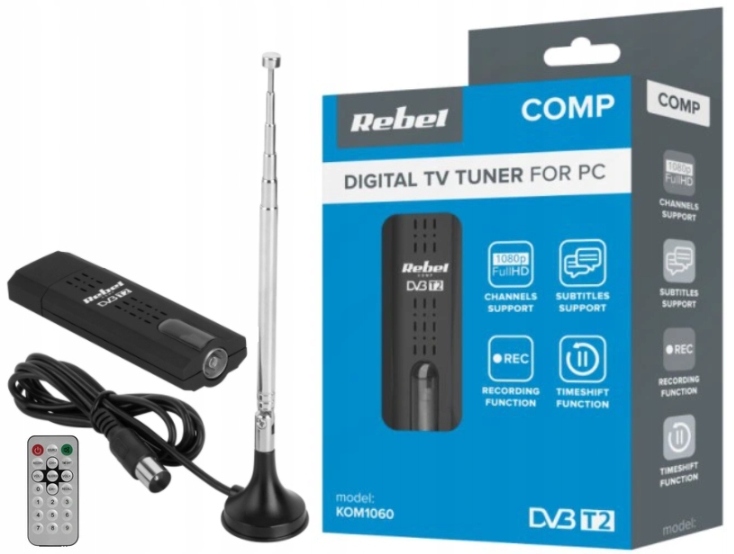 Digitální Usb Tv tuner DVB-T2 H.265 Hevc Rebel KOM1060