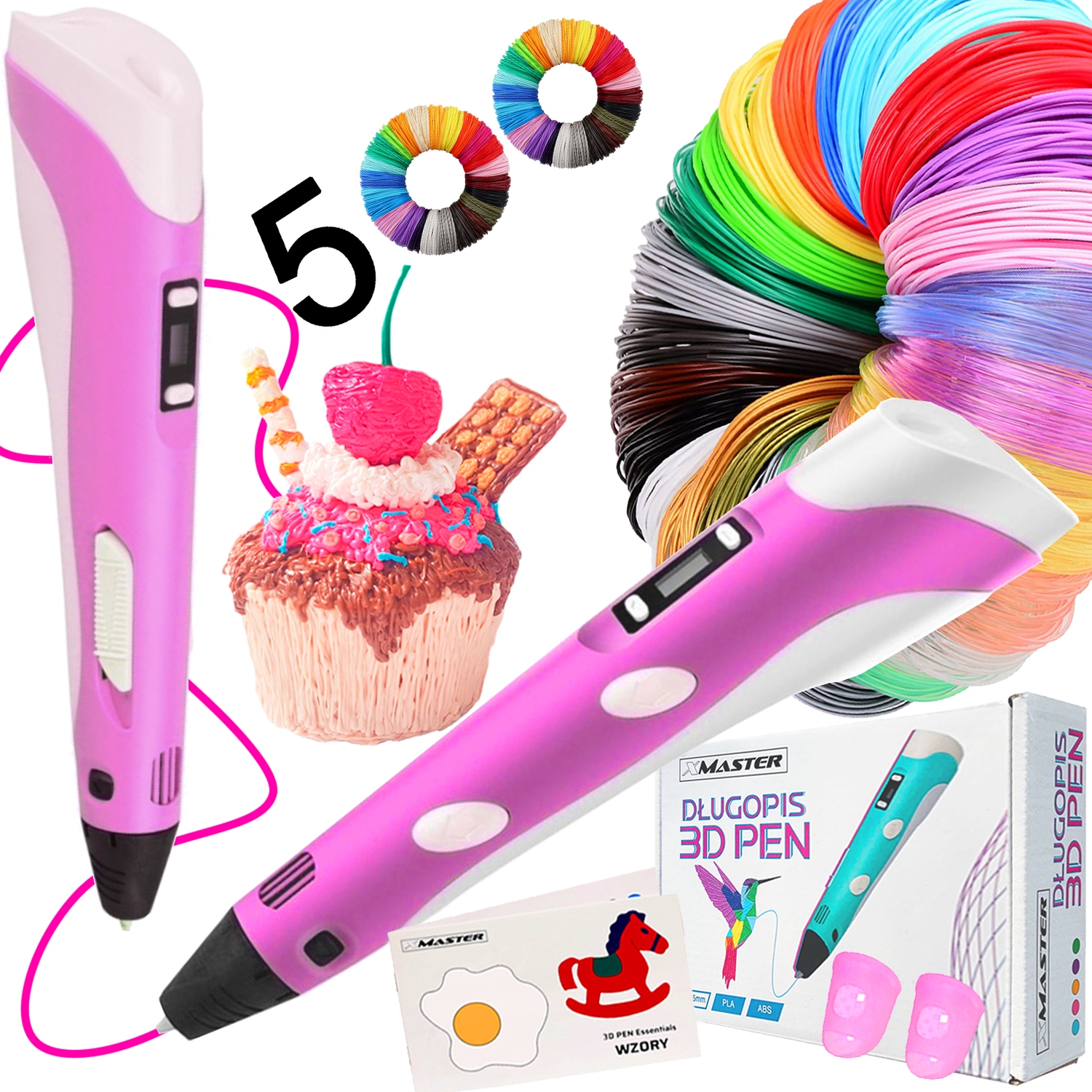 DŁUGOPIS DRUKARKA 3D SZABLONY ZESTAW XXL DLA DZIECI + FILAMENT WKŁADY 500M