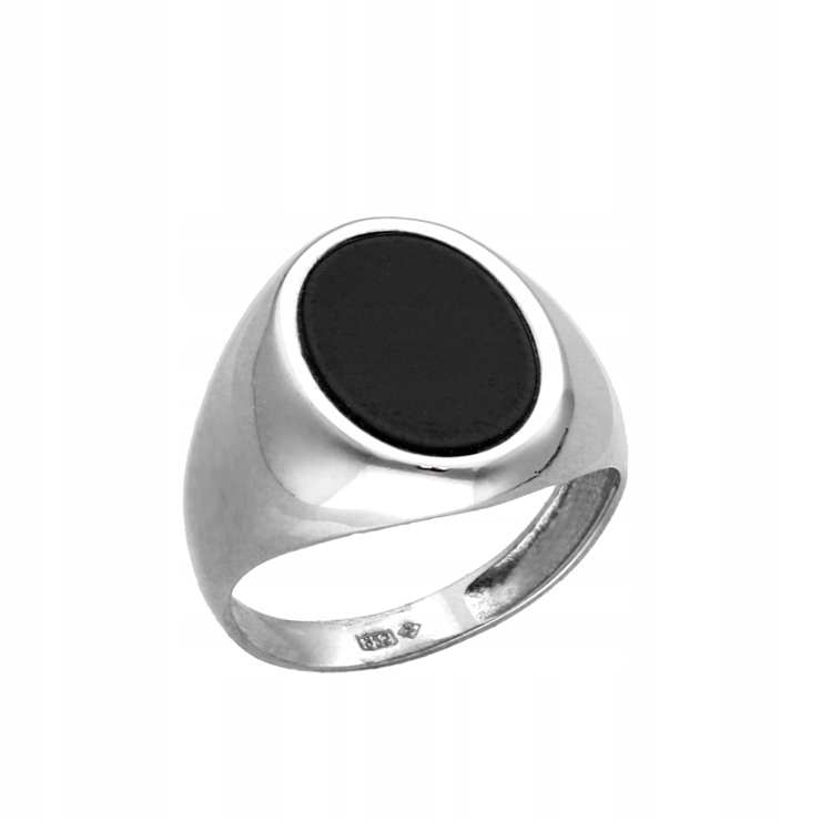 Signet oválný s černým kamenem stříbro vel.