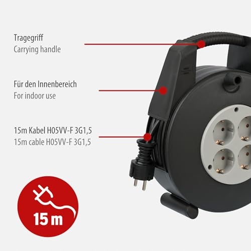 BRENNENSTUHL Vario Line Przedłużacz Bębnowy 15m 4 Gniazda Czarny Szary — miniatura 3