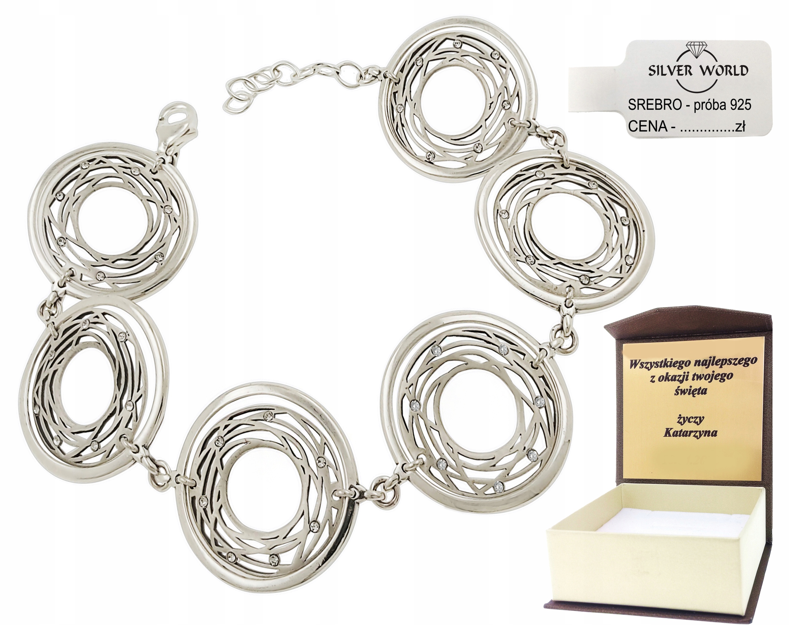 

Bransoletka Srebrna .Cyrkonie Swarovski + Grawer