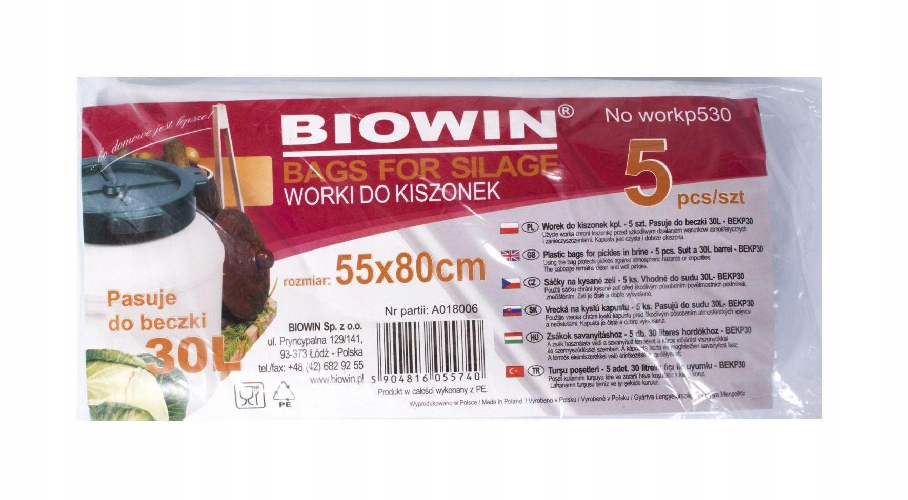 

Worki do kiszenia 5 szt 55x80 beczka 30L