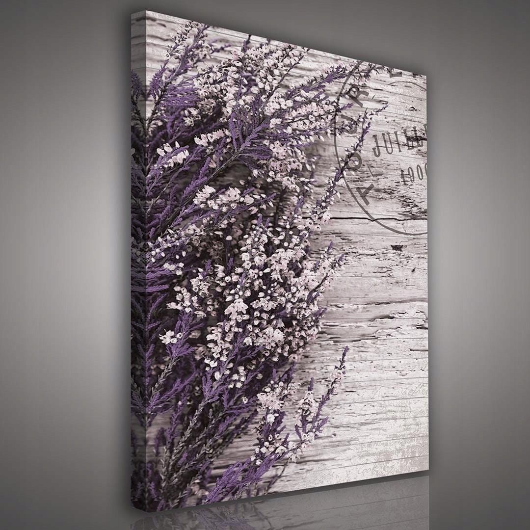 Obraz 75x100 Vřes květiny fialová bílá dřevo textura zátiší