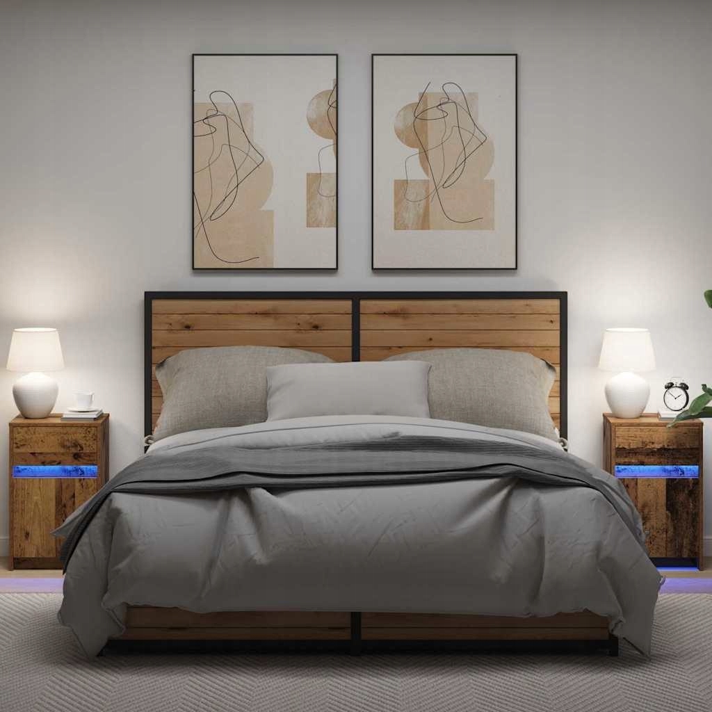 Led nočný stolík s zásuvkou 2 ks Staré drevo 38 x 34 x 61 cm