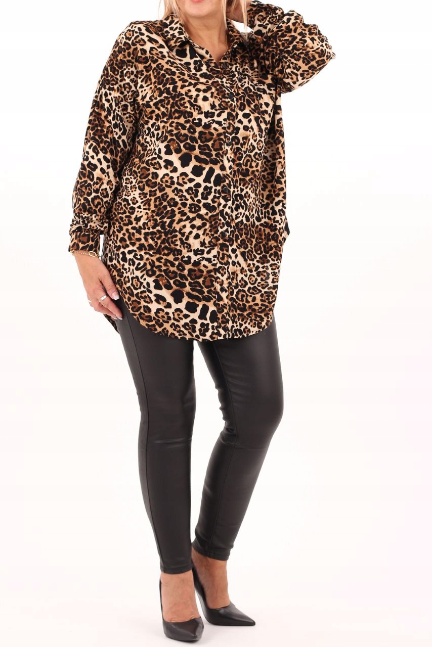 KOSZULA DAMSKA W PANTERKĘ DUŻE ROZMIARY ELEGANCKA OVERISZE ZWIEWNA LEKKA Marka FEMIMODA