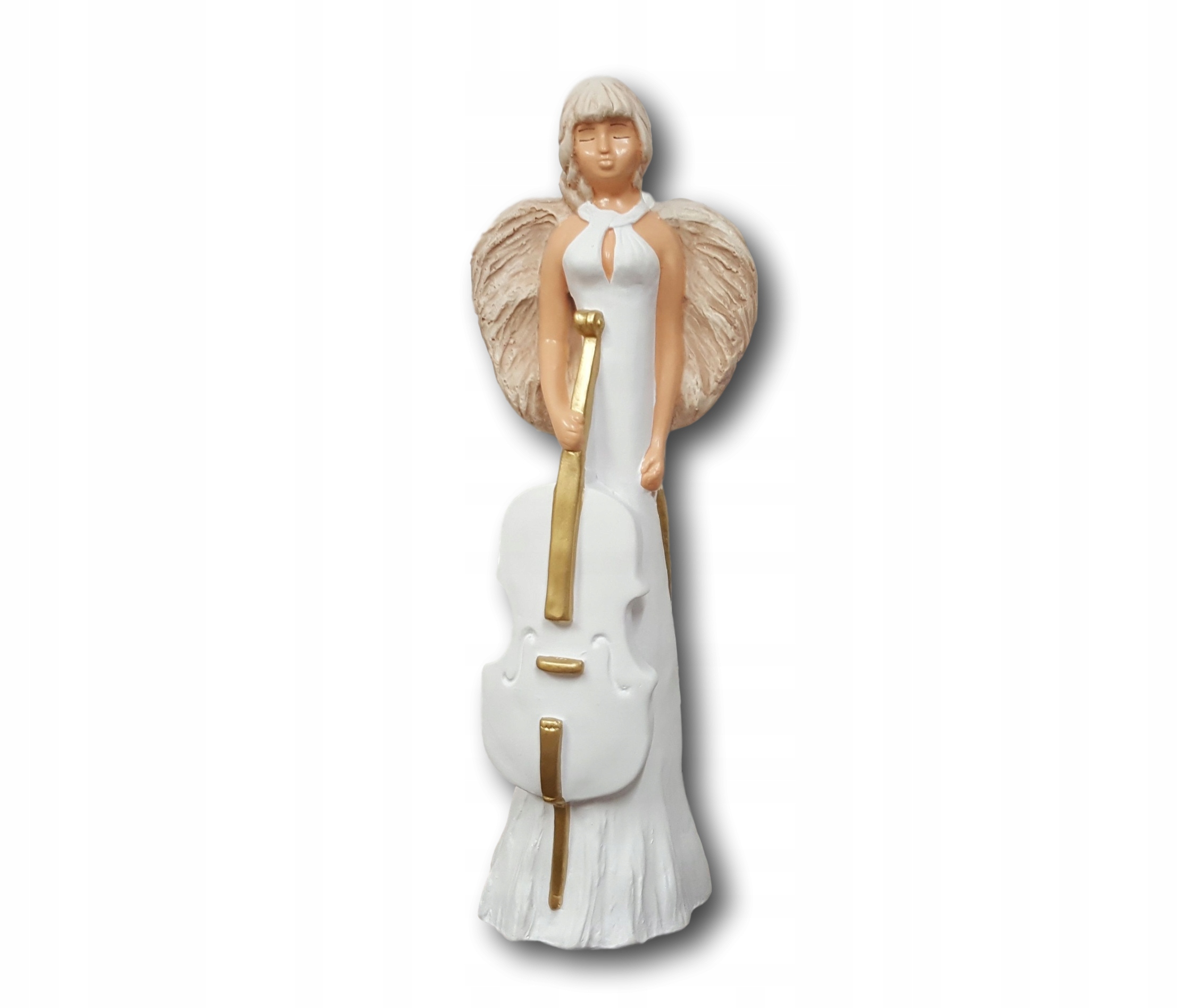 ANIOŁ GIPSOWY Z WIOLONCZELĄ w sukience dekoracja