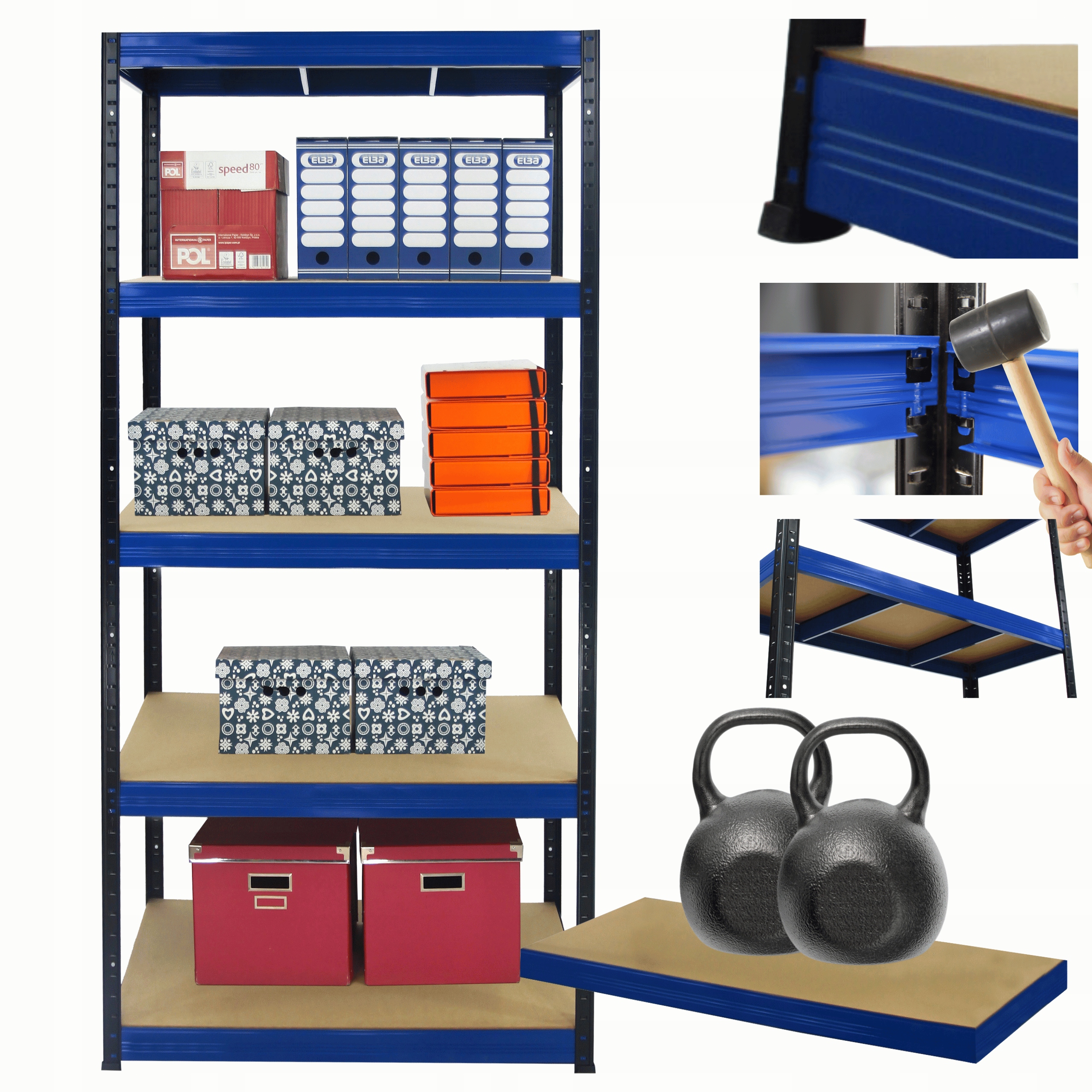 Kovový skladovací regál Helios 180x90x40 cm 5Px275 kg Trvanlivý Pl