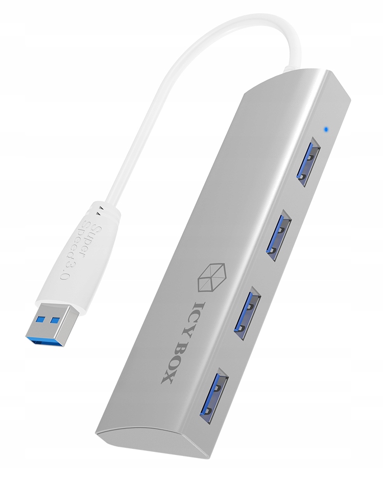 IcyBox IB-AC6401 4 portowy Hub Usb 3.0 aluminiowa obudowa srebrny elegance