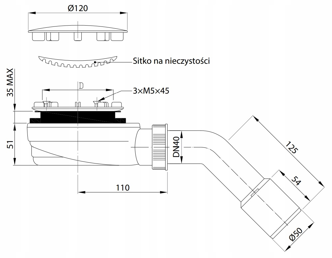 Syfon brodzikowy 90 mm R510 Pokrywa Stal Nierdzewna RADAWAY Kod producenta R510