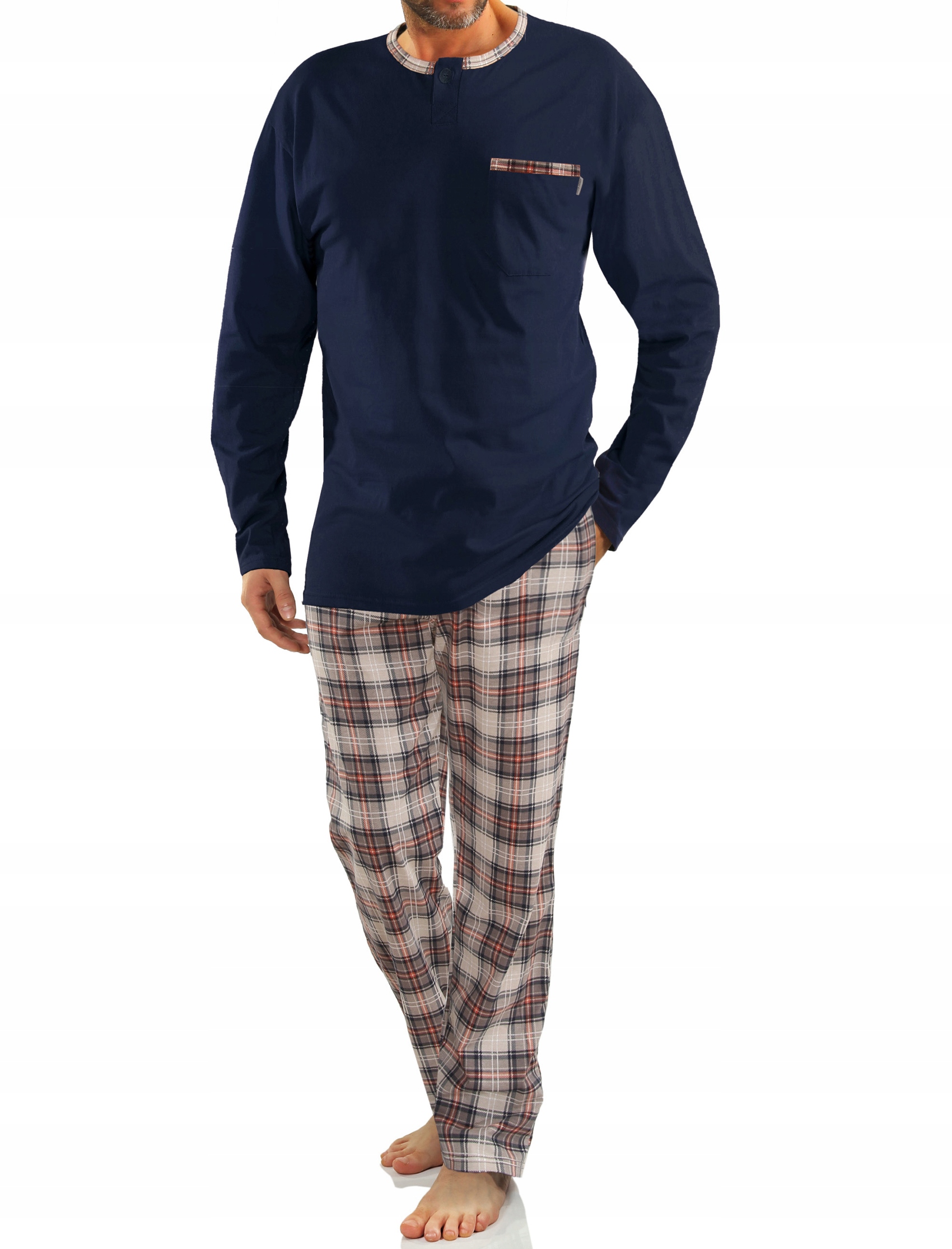 Sesto Senso Pánské pyžamo s dlouhým rukávem, dlouhé kalhoty, velikost L 2576/26 Námořnická Modrá