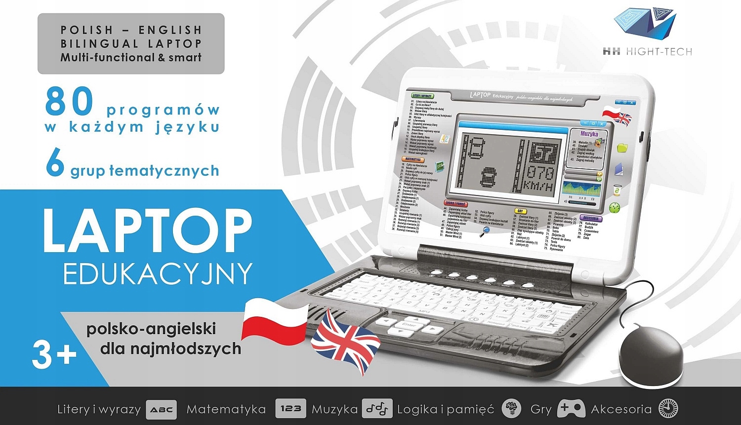 LAPTOP EDUKACYJNY DLA DZIECI PL/ANG 80 PROGRAMÓW Kod producenta DM459388-B