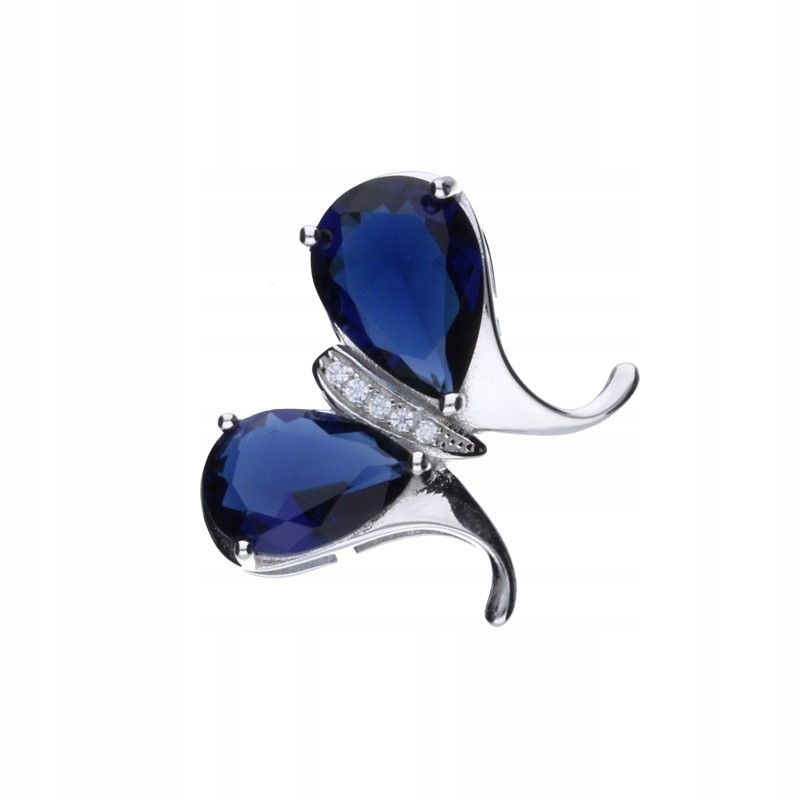 Dámský přívěsek Motýl Stříbro 925 Bílé a Safírové Zirkony 22x17mm 2.90g