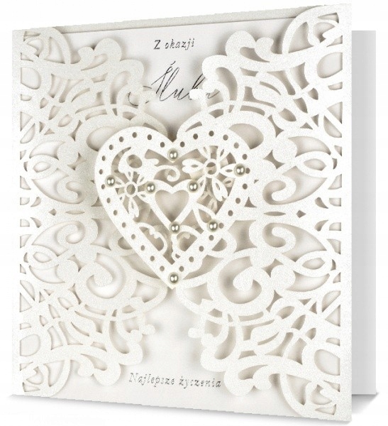 

Kartki na ślub ażurowe zdobione perełkami lux H924