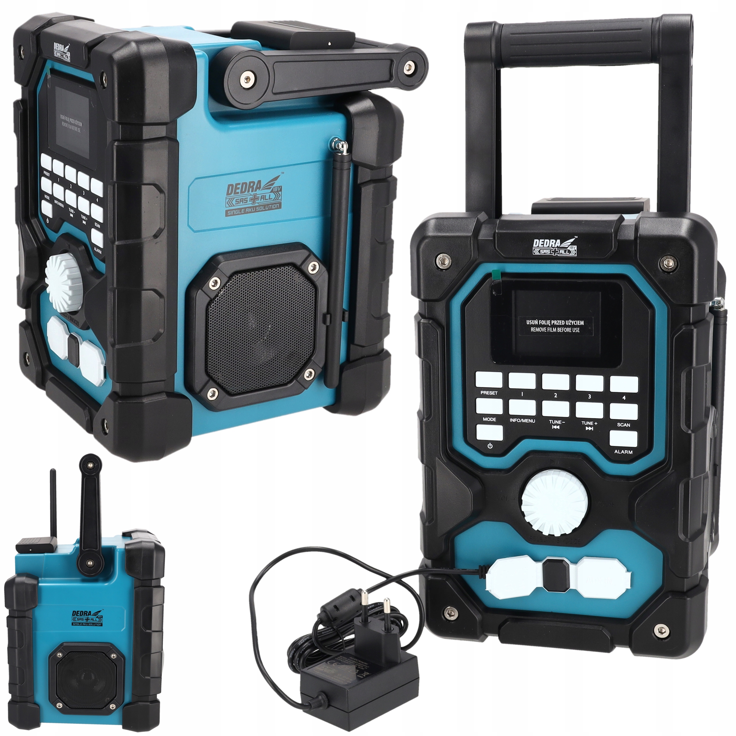 Radio Budowlane Dedra akumulatorowe Zasilacz 230V bluetooth Usb Aux Dab+fm