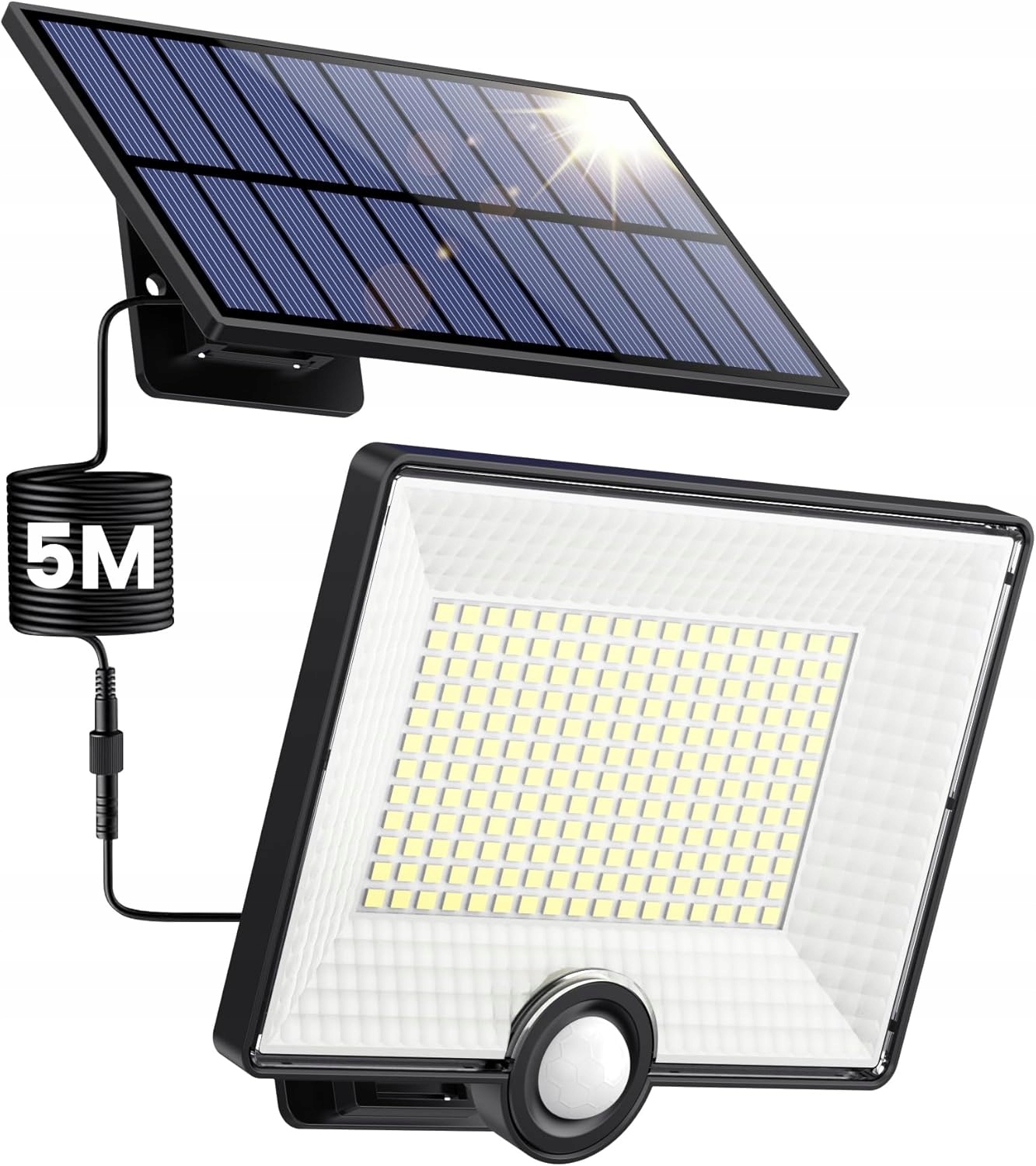 Zewnętrzna lampa solarna z czujnikiem ruchu, 3 tryby, 204 diody Led, 2000lm