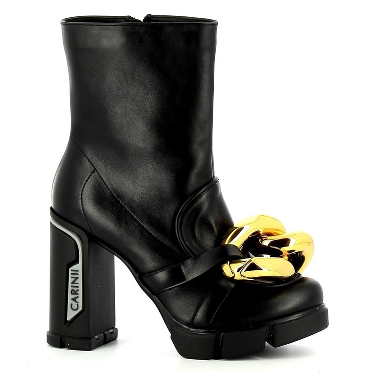 Černé kotníkové boty na podpatku Carinii 38, kožená platforma
