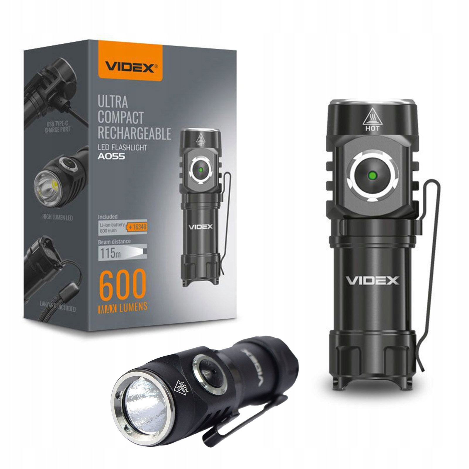 Latarka Taktyczna Led Ręczna Akumulatorowa 600lm Mocna Videx Wojskowa Usb-c