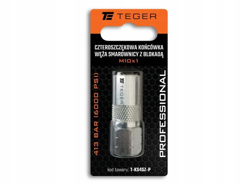 Czteroszczękowa końcówka węża smarownicy z blokadą M10x1. 413 Bar (6000