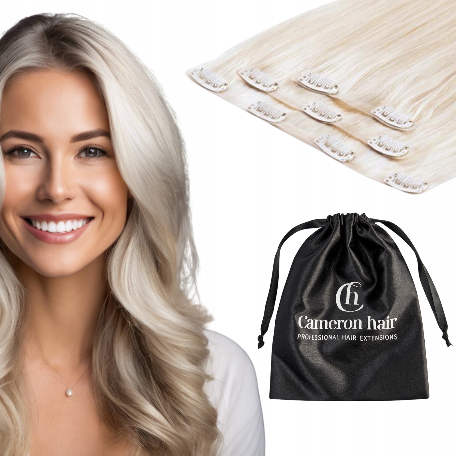 Doczepiane włosy bezszwowe Clip In 40 cm 3 taśmy 40 g #silver srebrny blond