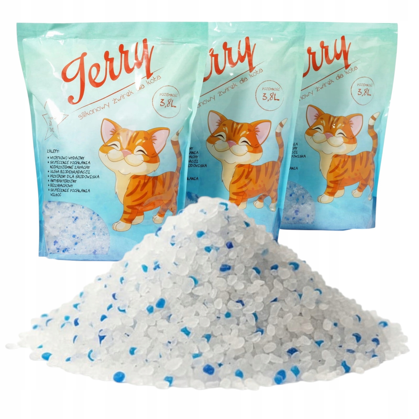 Superwydajny żwirek silikonowy Żwirek Jerry 16x3,8L pakiet 60,8L