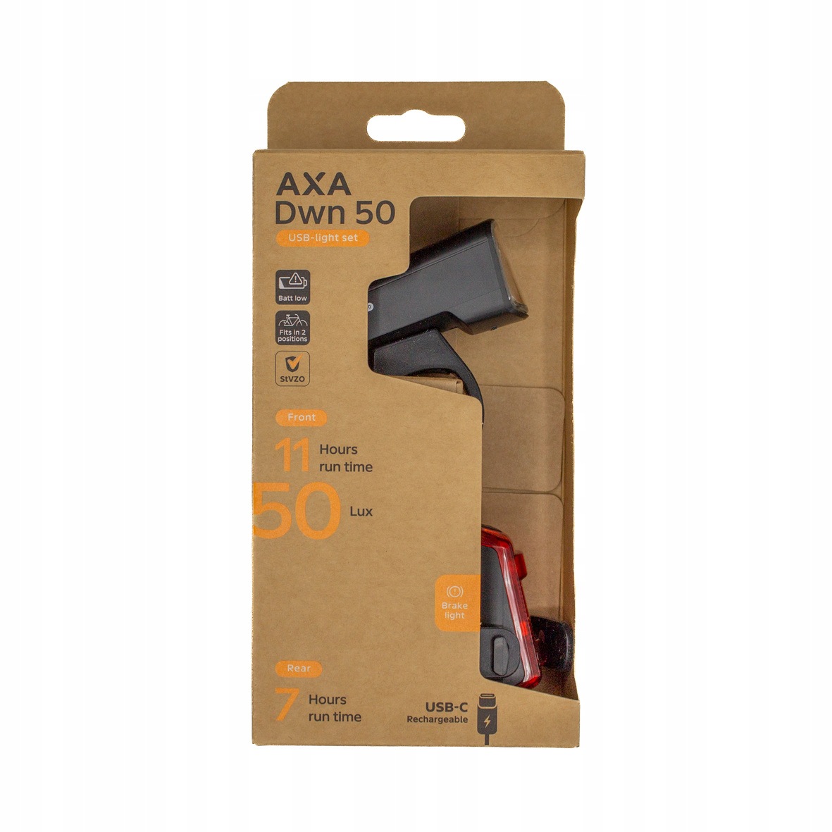 Sada cyklistických světel Axa Dwn 50 Signal Usb-c 50 lux