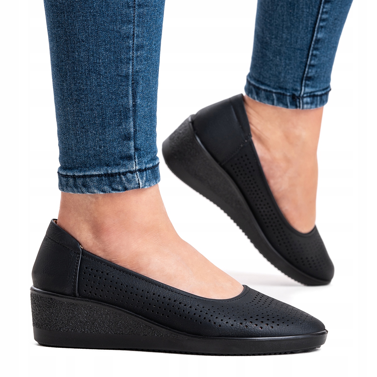 Polobotky vč. Kůže pohodlné Ažurové lehké na klínku Wojtyłko 36