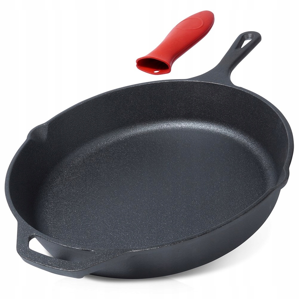 Litinová Pánev 30 CM S Silikonovým Nástavcem, Černá Pro Indukci