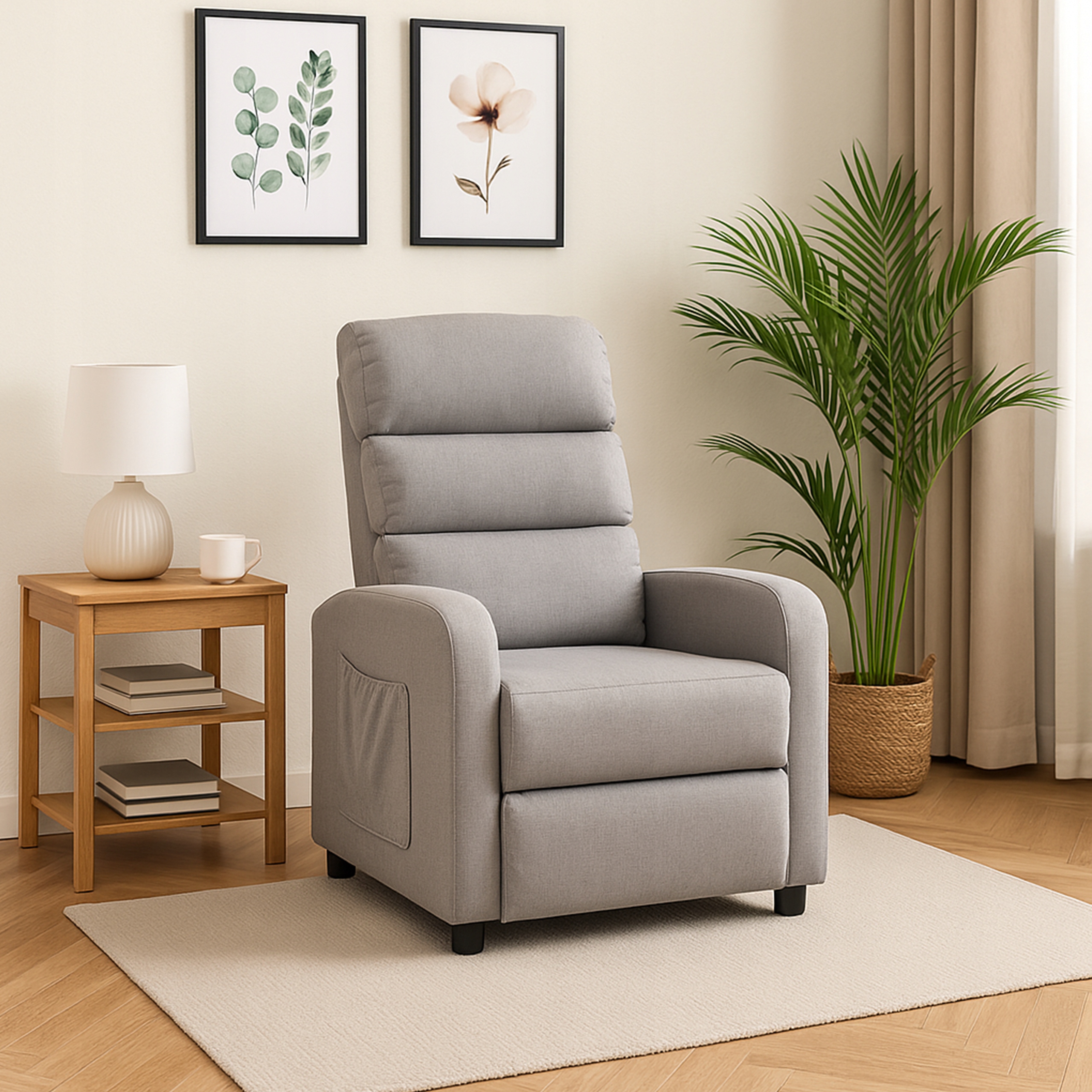 FOTEL ROZKŁADANY WYPOCZYNKOWY TAPICEROWANY DLA SENIORA SALONU CHILI II BEŻ Głębokość siedziska 51 cm