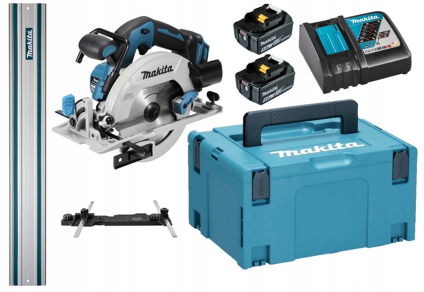 Makita Aku Piła Tarczowa 18V 2x5Ah BL1850 DC18RC Adapter Szyna 1M DHS680ZJ
