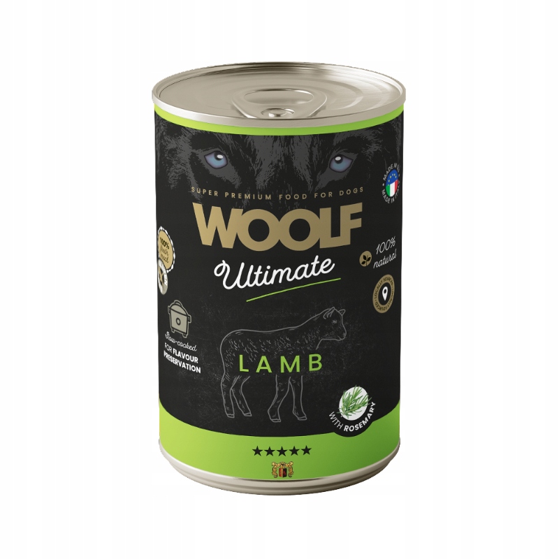Levně Woolf Ultimate Plechovka Vlhké krmivo pro psy adult Jehněčí rozmarýn 24x400g