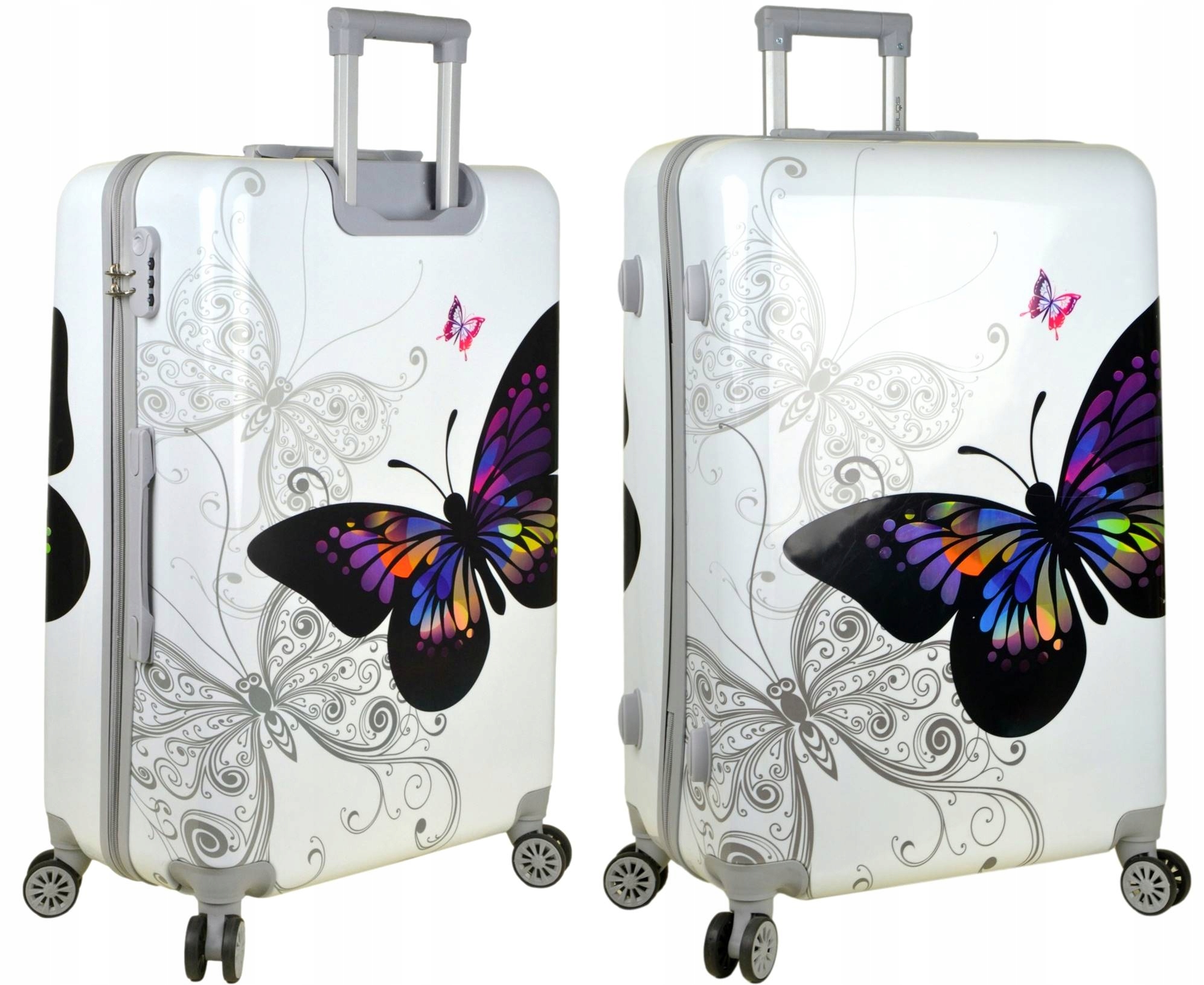 Duża walizka na kółkach firmy SunBag model biały motyl 90 litrów