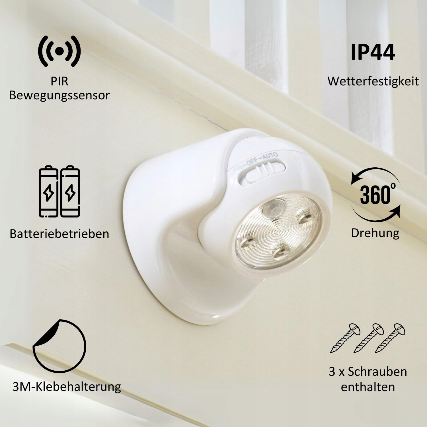 Lampa LED Bezprzewodowa Na Baterie Z Czujnikiem Ruchu Biała AURAGLOW — miniatura 7