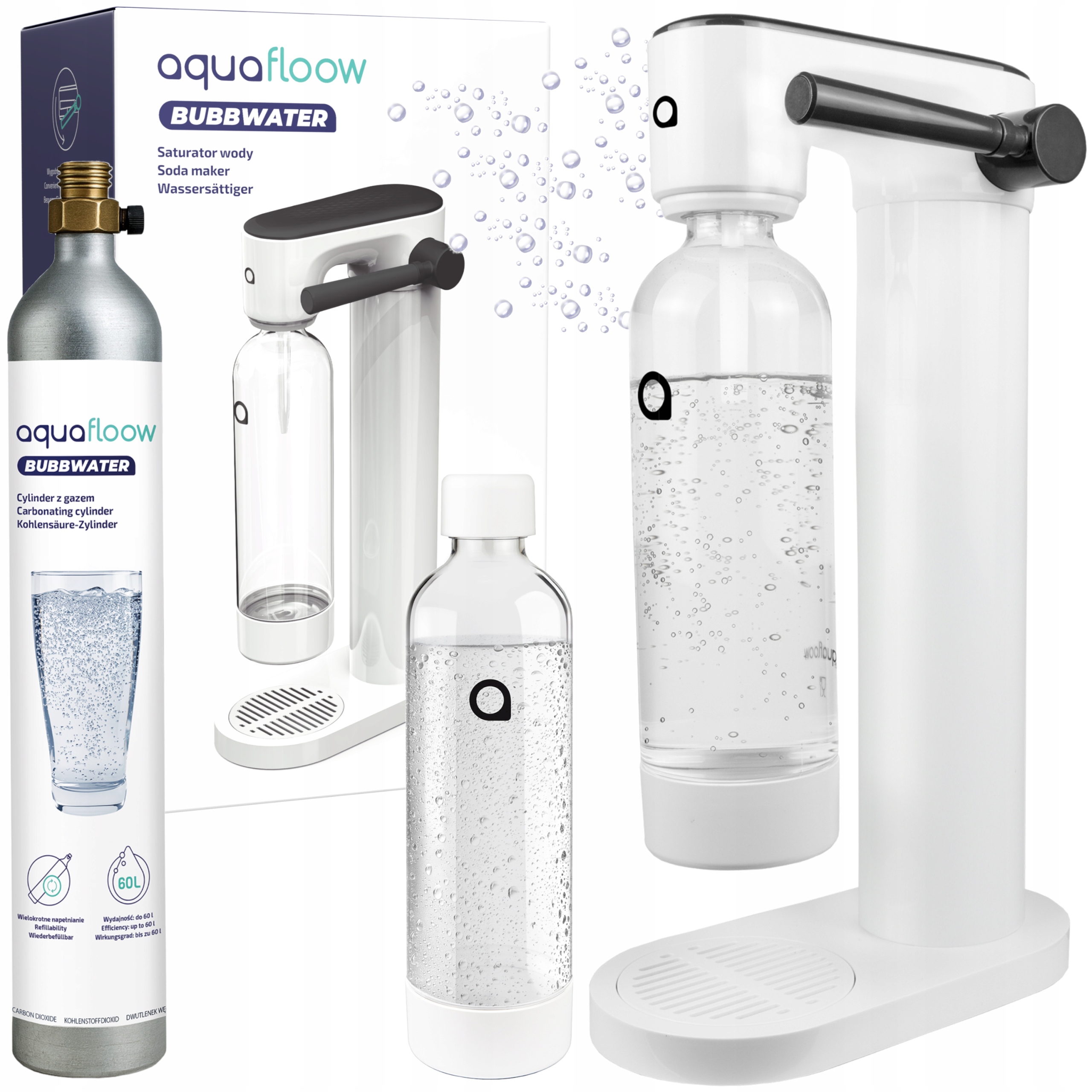 Saturator Do Wody Aquafloow Bubbwater Nabój CO2 Butelka Na Wodę 0,8L